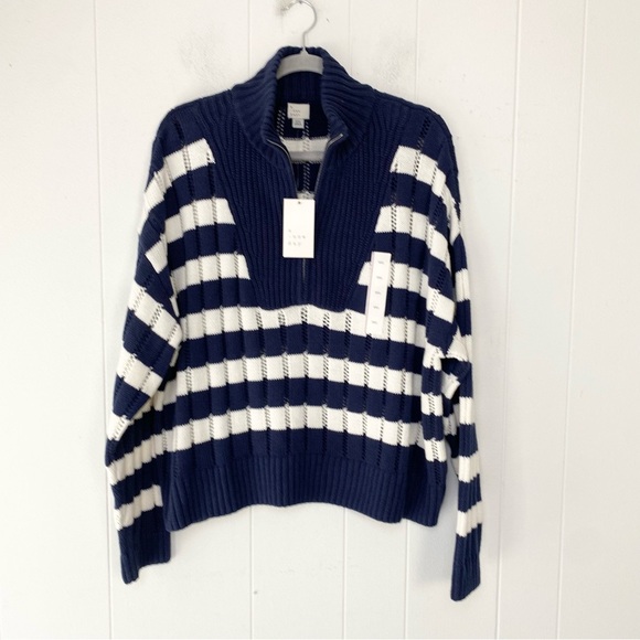 Quarter Zip Collared Pullover Sweater Blue White Stripe A New Day Sz XXL - Picture 14 of 15